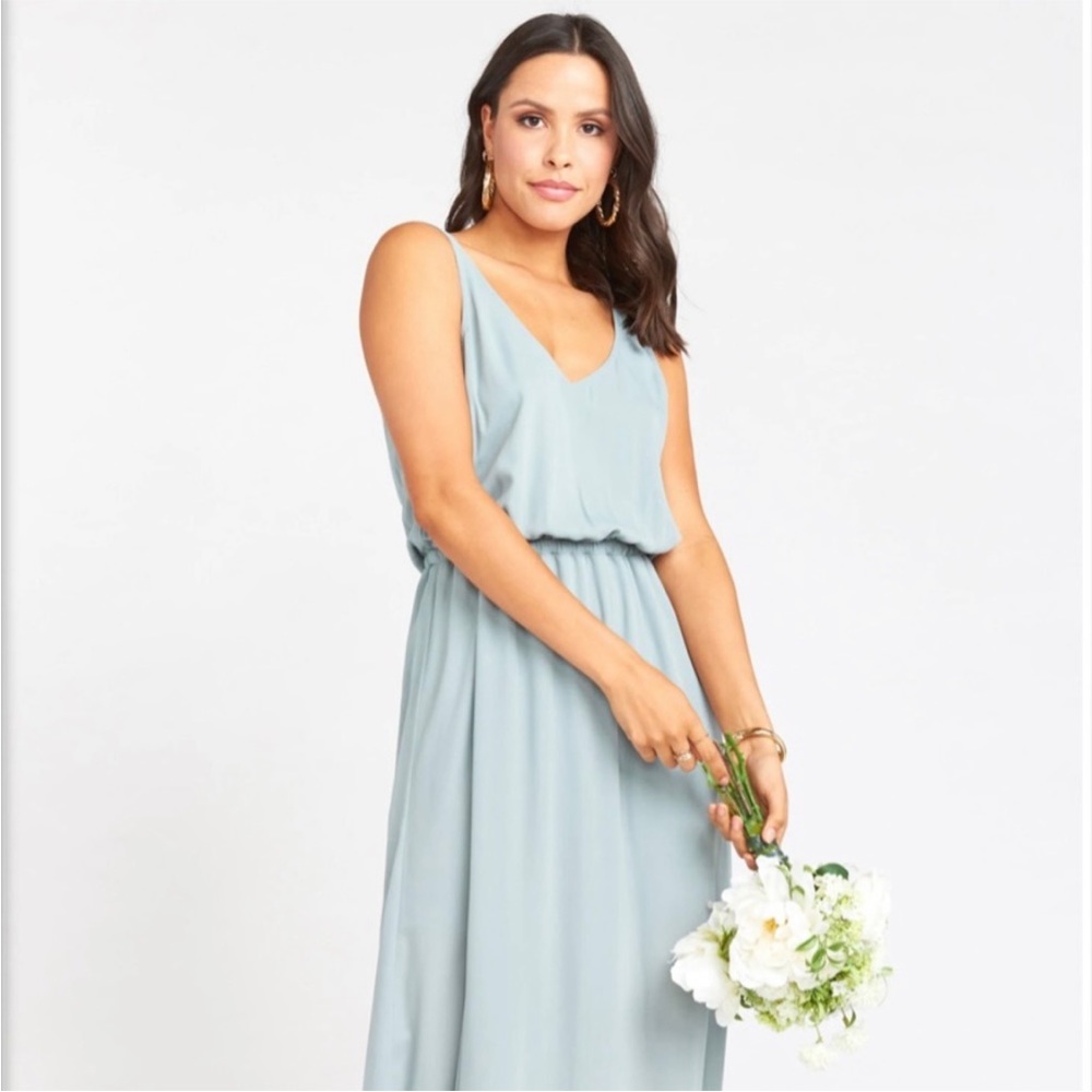 SHOW ME YOUR MUMU KENDALL Bridesmaid Dress in Silver Sage Crisp